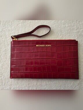 Michael Kors Croc-Embossed Wristlet in Deep Burgundy